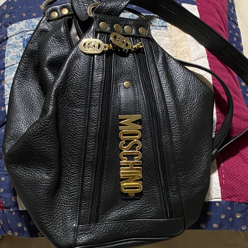 Moschino Black Leather Bag with Gold Details